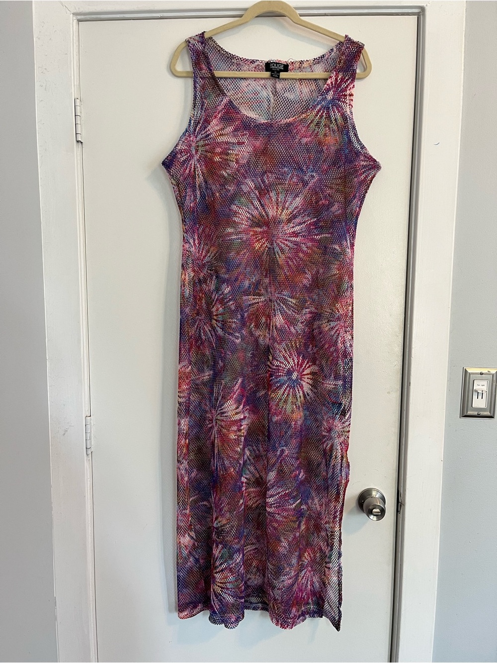 Rouge Collection pink Purple Tie-Dye Mesh sheer Maxi Dress Sleeveless 2X